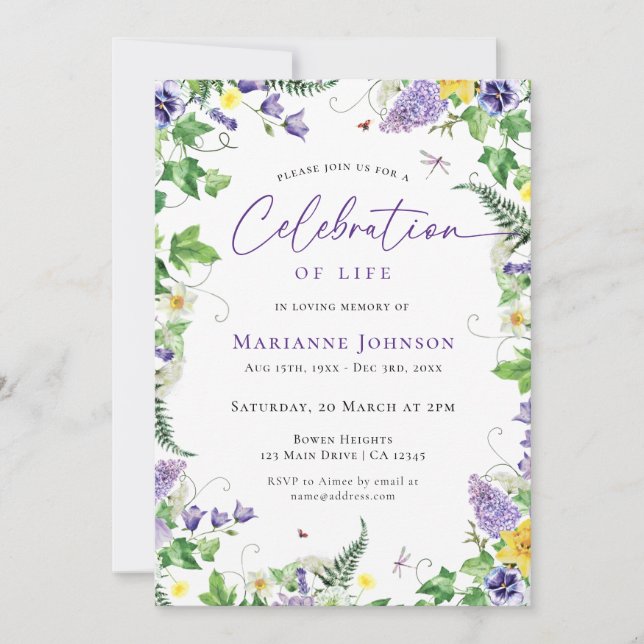 Modern  Floral Celebration of Life Funeral Invitation (Front)