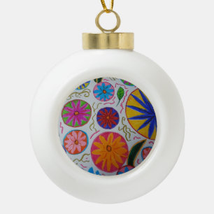 Modern Floral Ceramic Ball Christmas Ornament
