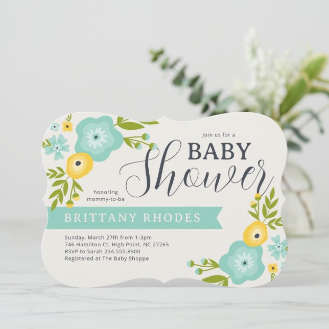 Modern Floral Chalkboard Baby Shower Invitation (Standing Front)