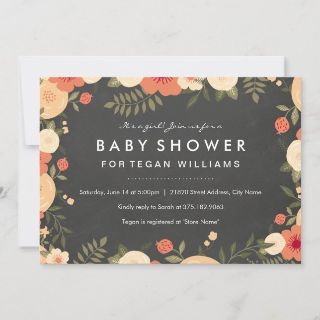 Modern Floral Chalkboard Baby Shower Invitation (Front)