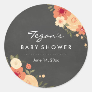 Modern Floral Chalkboard Baby Shower Stickers