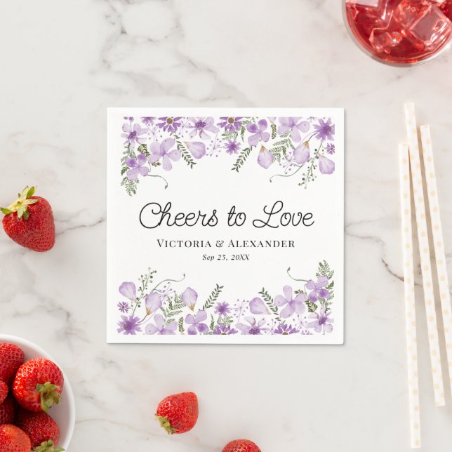 Modern Floral Cheers to Love Wedding  Napkin (Insitu)
