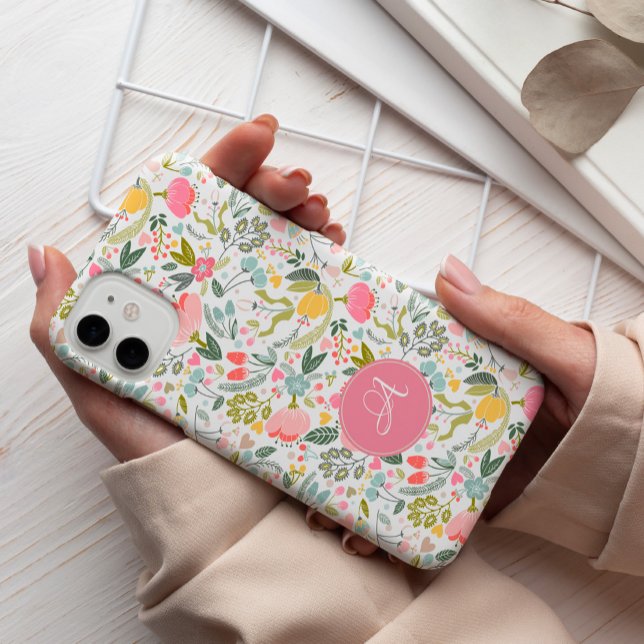 Modern floral chic blush pink monogrammed Case-Mate iPhone case (Creator Uploaded)