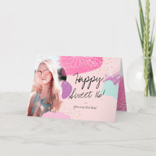 Modern floral chic happy birthday photo sweet 16 card