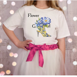 Modern Floral Chinoiserie High-Heel Flower Girl T-Shirt