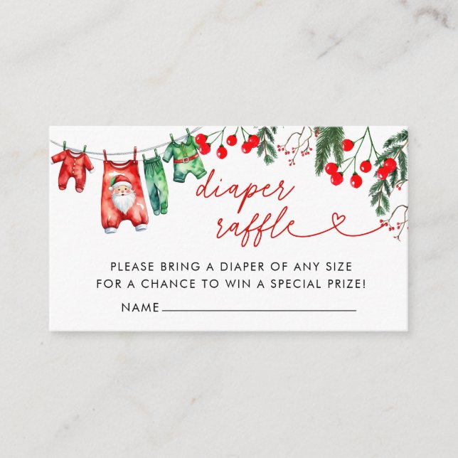 Modern Floral Christmas Baby Shower Diaper Raffle Enclosure Card (Front)
