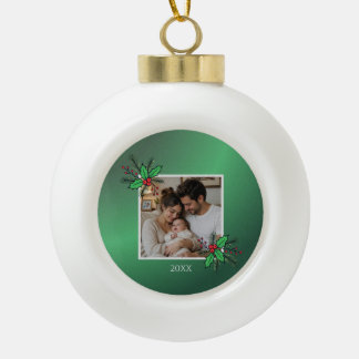 Modern Floral Christmas Photo Frame Ceramic Ball Christmas Ornament