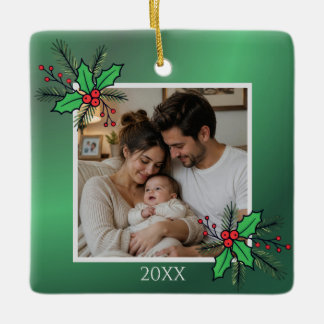 Modern Floral Christmas Photo Frame Ceramic Ornament