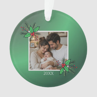 Modern Floral Christmas Photo Frame Ornament