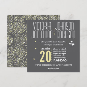 Modern Floral Chrysanthemum Grey and Yellow Invitation