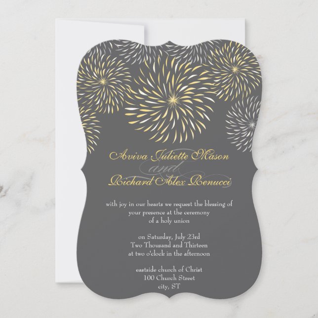 Modern Floral Chrysanthemum Grey and Yellow Invitation (Front)