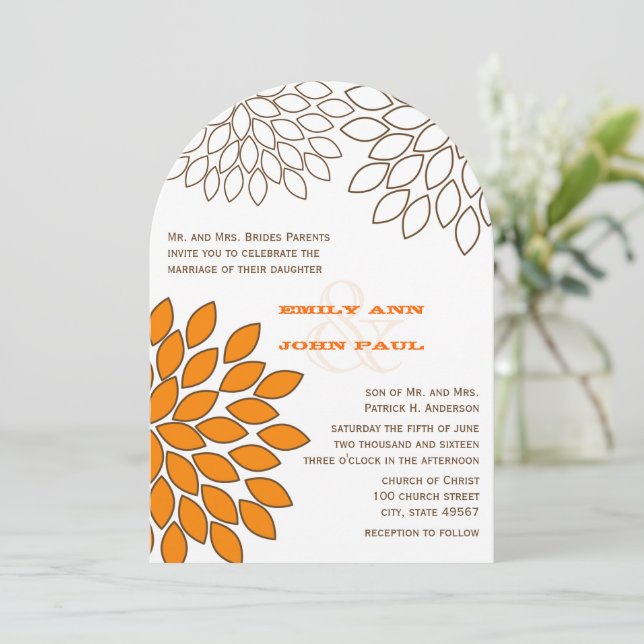 Modern Floral Chrysanthemum Wedding Invitations (Standing Front)