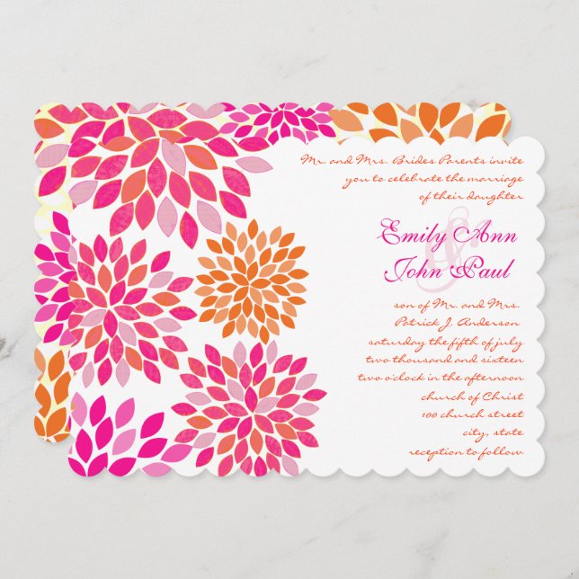 Modern Floral Chrysanthemum Wedding Invitations (Front/Back)