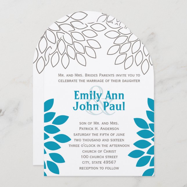 Modern Floral Chrysanthemum Wedding Invitations (Front/Back)