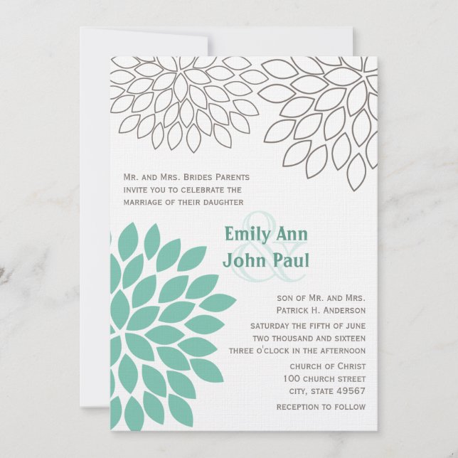 Modern Floral Chrysanthemum Wedding Invitations (Front)
