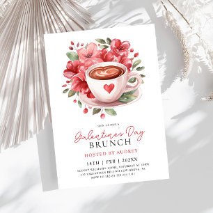 Modern Floral Coffee Valentines Galentines Brunch Invitation