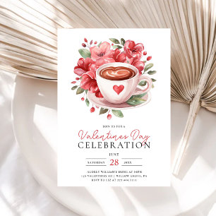Modern Floral Coffee Valentines Galentines Party Invitation