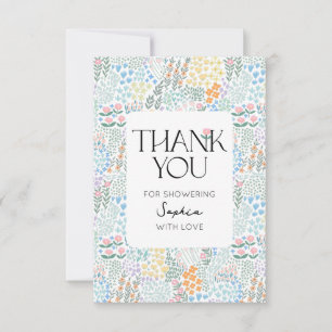 Modern Floral Colorful Baby In Bloom Baby Shower Thank You Card
