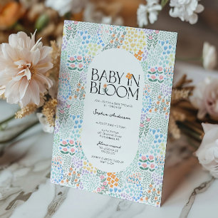 Modern Floral Colourful Baby In Bloom Baby Shower Invitation