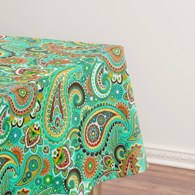 Modern Floral Colourful Paisley Tablecloth (In Situ)