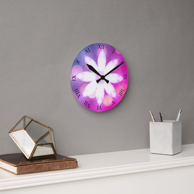 Modern Floral Colourful Pink Blue Ombre Round Clock (Office)