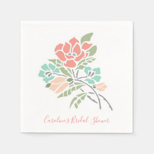 Modern Floral Coral and Teal Bridal Shower Napkin