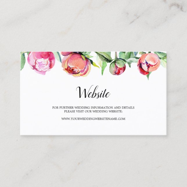 Modern Floral Coral Peony Wedding Website Card (Front)