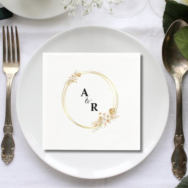 Modern Floral Couple Monogram Wedding Paper Napkin (Modern floral couple monogram wedding paper napkins add personalized elegance to receptions.)