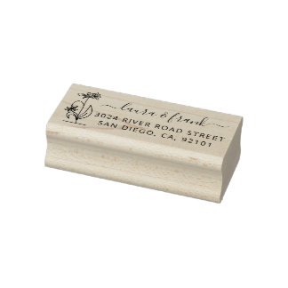 Modern Floral Couple Names Wedding Return Address Rubber Stamp