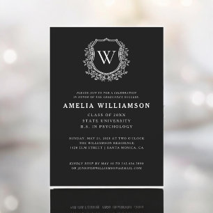 Modern Floral Crest Monogram Graduation Party Invitation