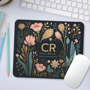 Modern Floral Custom Monogram Name Occupation Gift Mouse Pad
