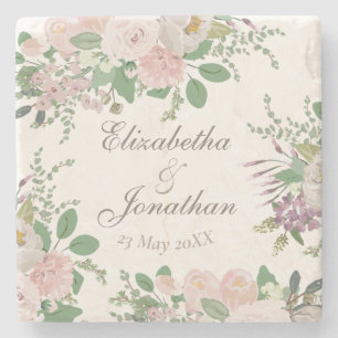 Modern floral custom wedding personalised stone coaster