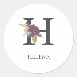 Modern Floral Customisable Monogrammed  Classic Round Sticker