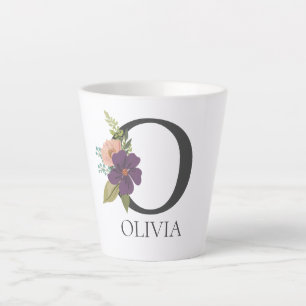 Modern Floral Customisable Monogrammed Letter O Latte Mug