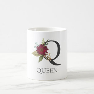 Modern Floral Customisable Monogrammed Letter Q Coffee Mug