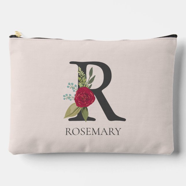 Modern Floral Customisable Monogrammed Letter R Accessory Pouch (Front)