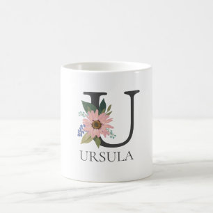 Modern Floral Customisable Monogrammed Letter U Coffee Mug
