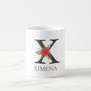 Modern Floral Customisable Monogrammed Letter X Coffee Mug