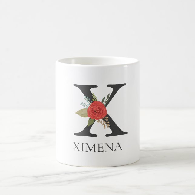 Modern Floral Customisable Monogrammed Letter X Coffee Mug (Center)
