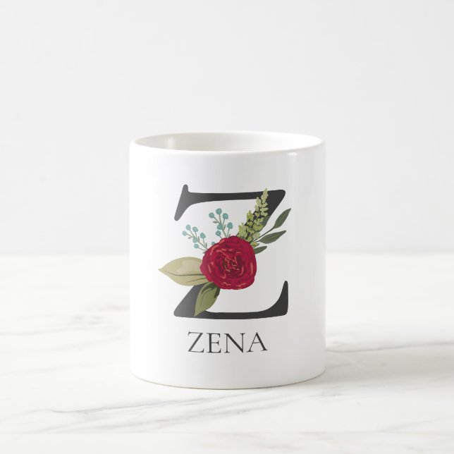Modern Floral Customisable Monogrammed Letter Z Coffee Mug (Center)