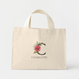 Modern Floral Customisable Monogrammed  Mini Tote Bag