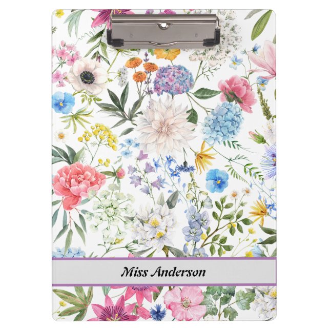 Modern Floral Customisable Teacher's  Clipboard (Front)