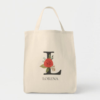 Modern Floral Customizable Monogrammed Letter L Tote Bag