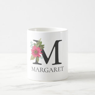 Modern Floral Customizable Monogrammed  Letter M Coffee Mug