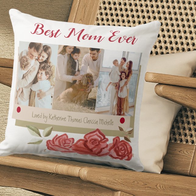 Modern Floral Cute Photo Best Mum Ever Mothers Day Cushion (Creator Uploaded)