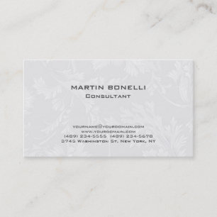 Modern Floral Damask White Grey Business Card