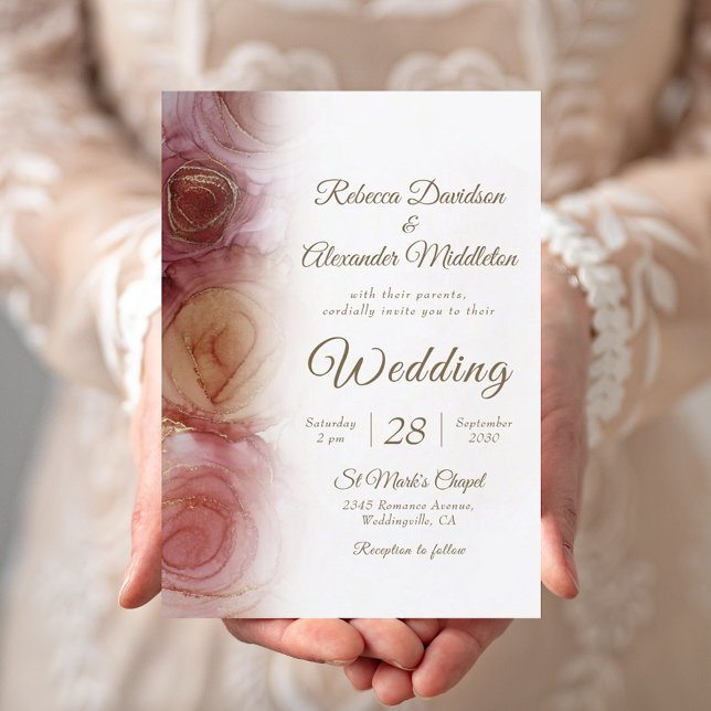 Modern Floral Dark Carmine Wedding Invitation (Creator Uploaded)