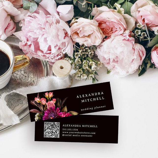 Modern Floral | Dark Colourful and Elegant QR Code Mini Business Card (Creator Uploaded)