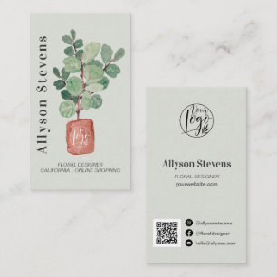 Modern floral designer plant fig logo qr code business card