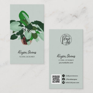 Modern floral designer plant green logo qr code business card